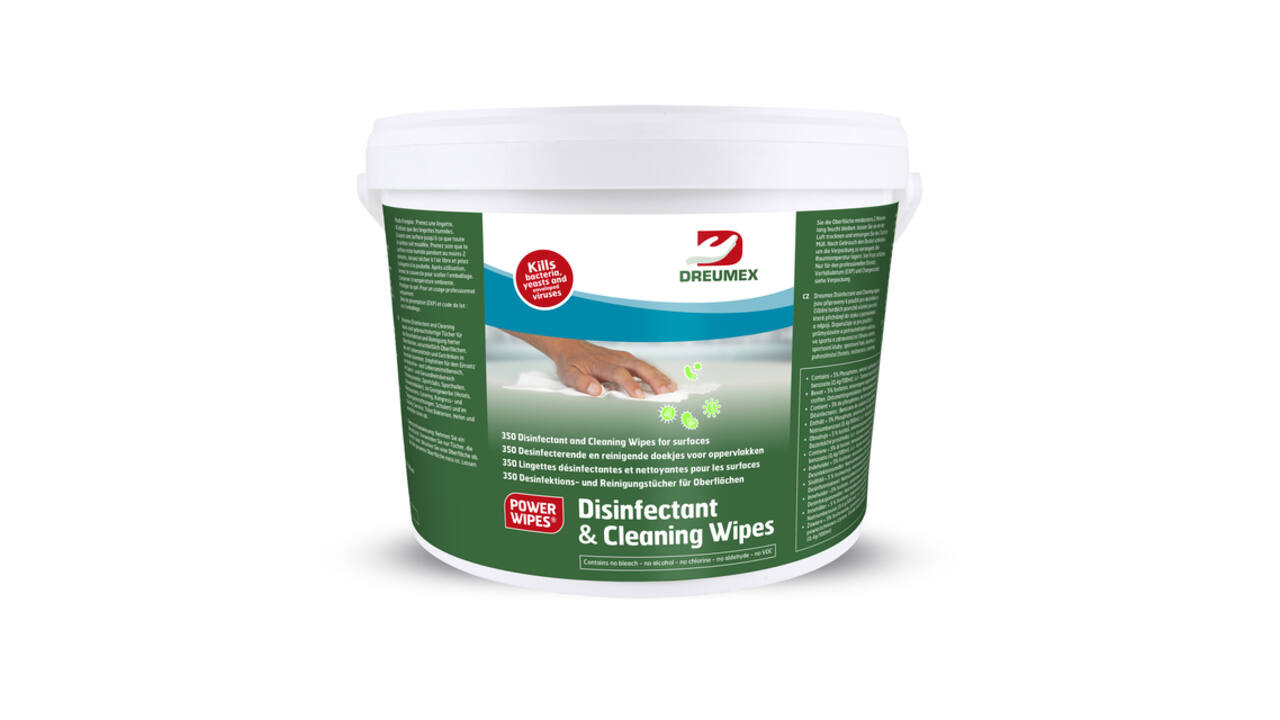 Desinfectiedoekjes Dreumex Disinfectant & Cleaning emmer 350 stuks wit