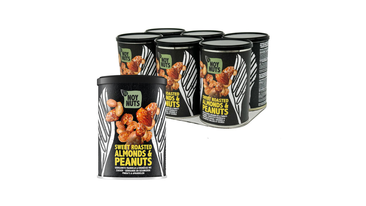 Pinda's NoyNuts gesuikerd en gebrand met amandelen blik 135 gram