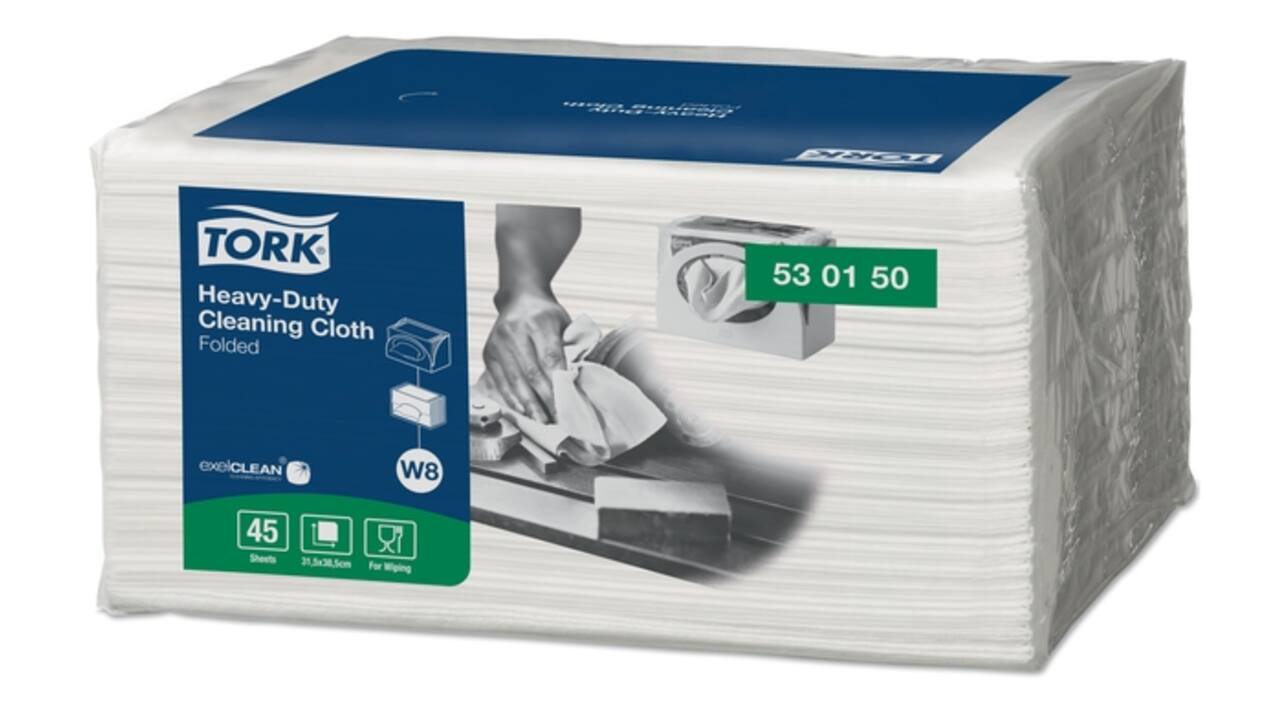 Reinigingsdoek Tork W8 Premium Heavy-Duty 1-laags 45 vel wit 530150