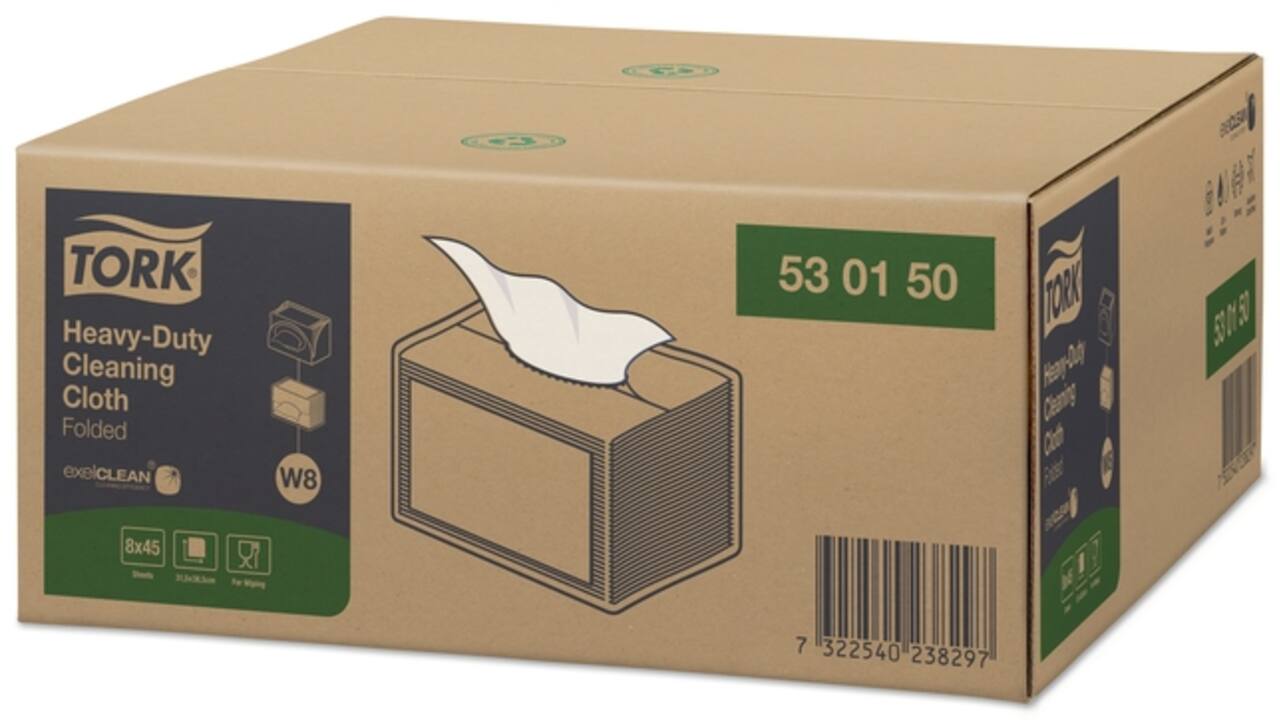 Reinigingsdoek Tork W8 Premium Heavy-Duty 1-laags 45 vel wit 530150