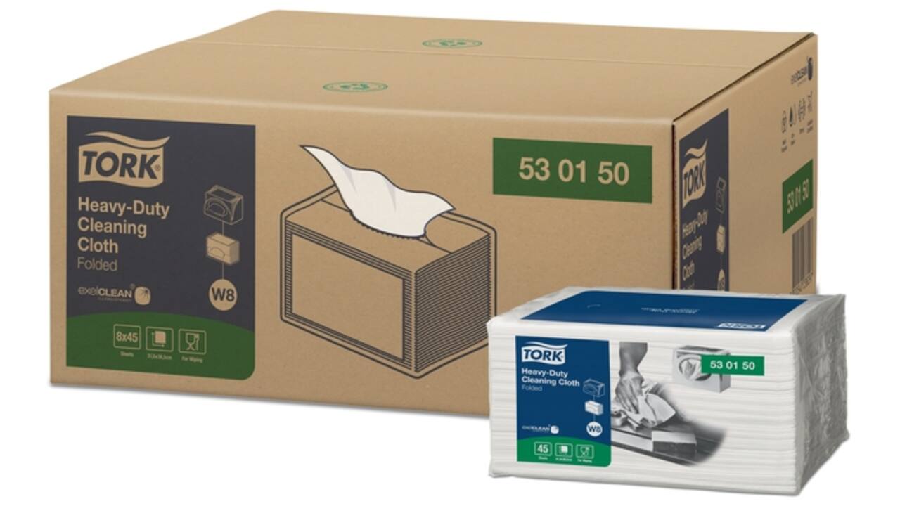 Reinigingsdoek Tork W8 Premium Heavy-Duty 1-laags 45 vel wit 530150