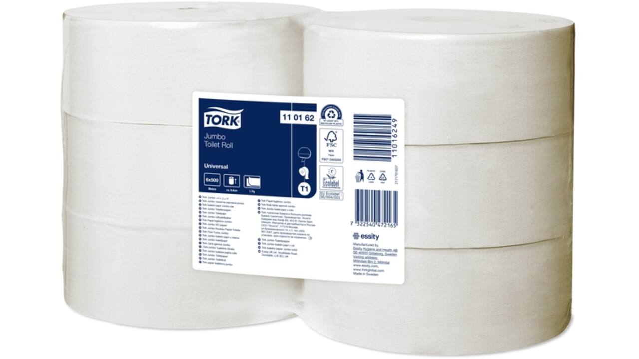 Toiletpapier Tork T1 Universal jumbo 1-laags 500m wit 110162