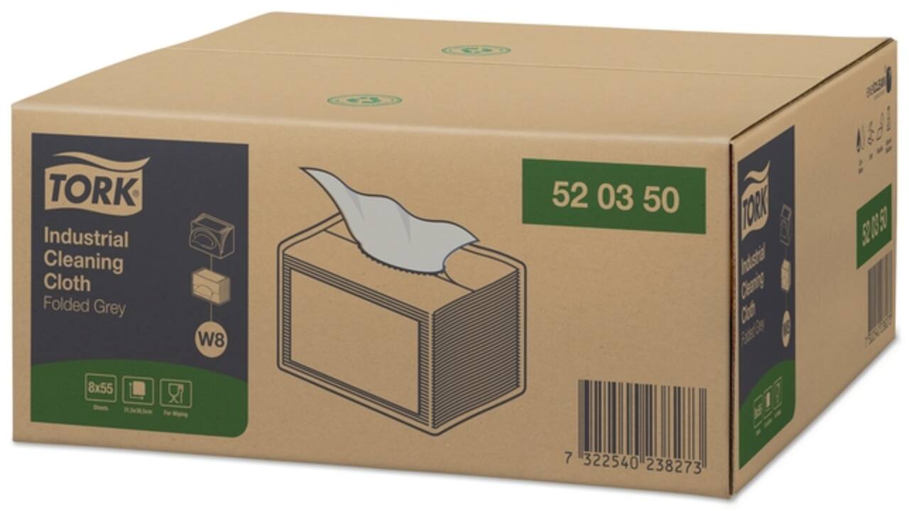 Reinigingsdoek Tork W8 Premium Industrial 1-laags 55 vel grijs 520350