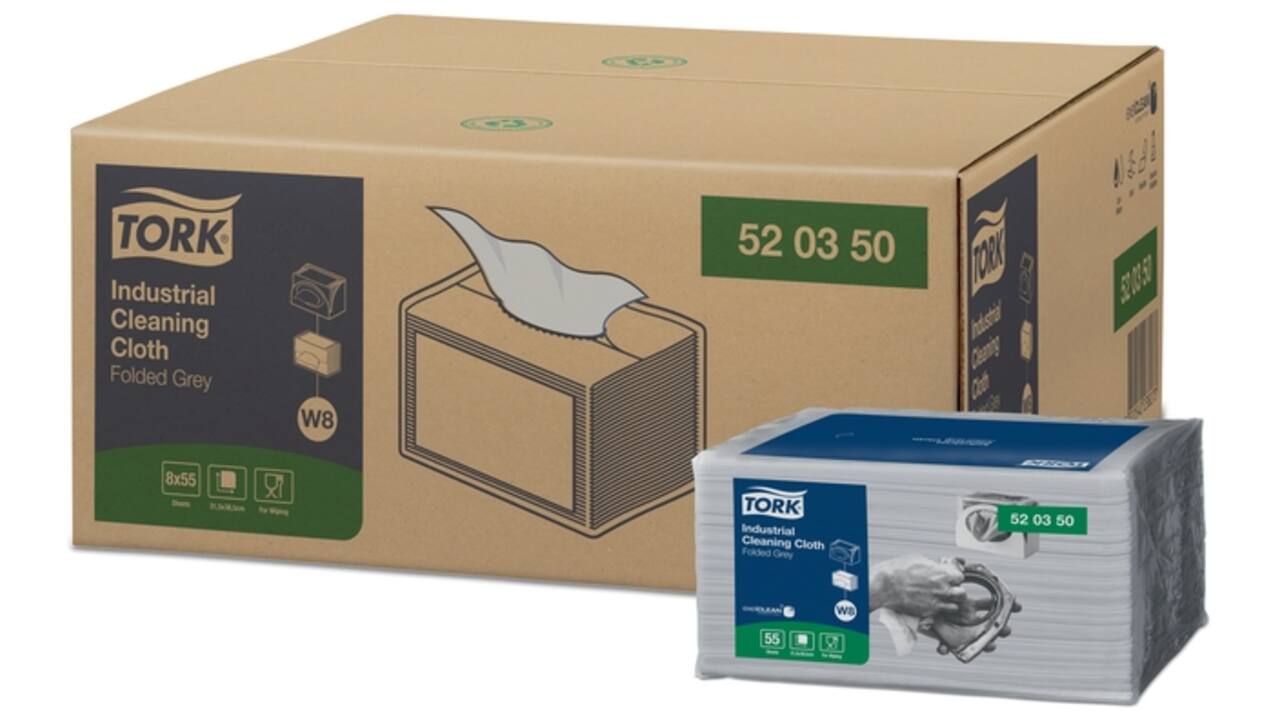 Reinigingsdoek Tork W8 Premium Industrial 1-laags 55 vel grijs 520350