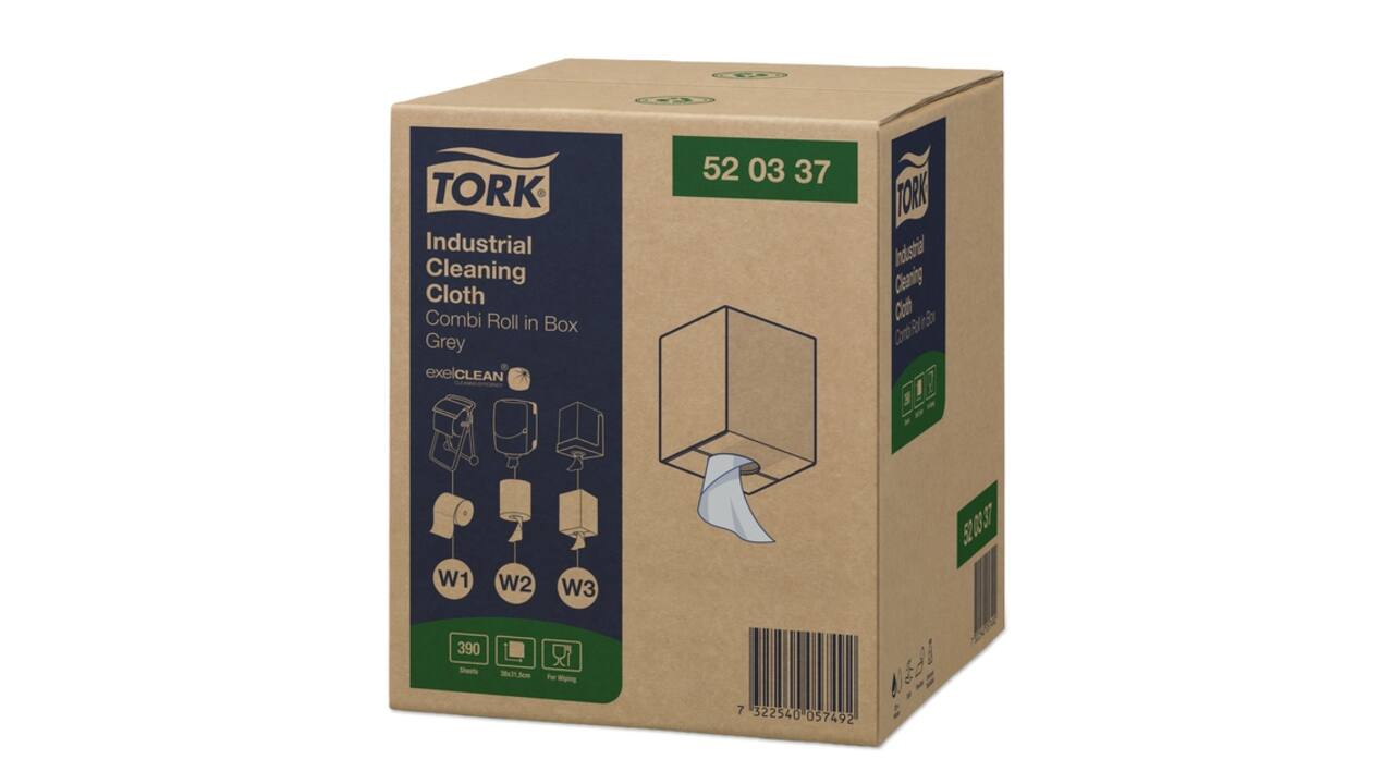 Reinigingsdoek Tork W1-W2-W3 Premium Industrial 1-laags 390 vel grijs 520337