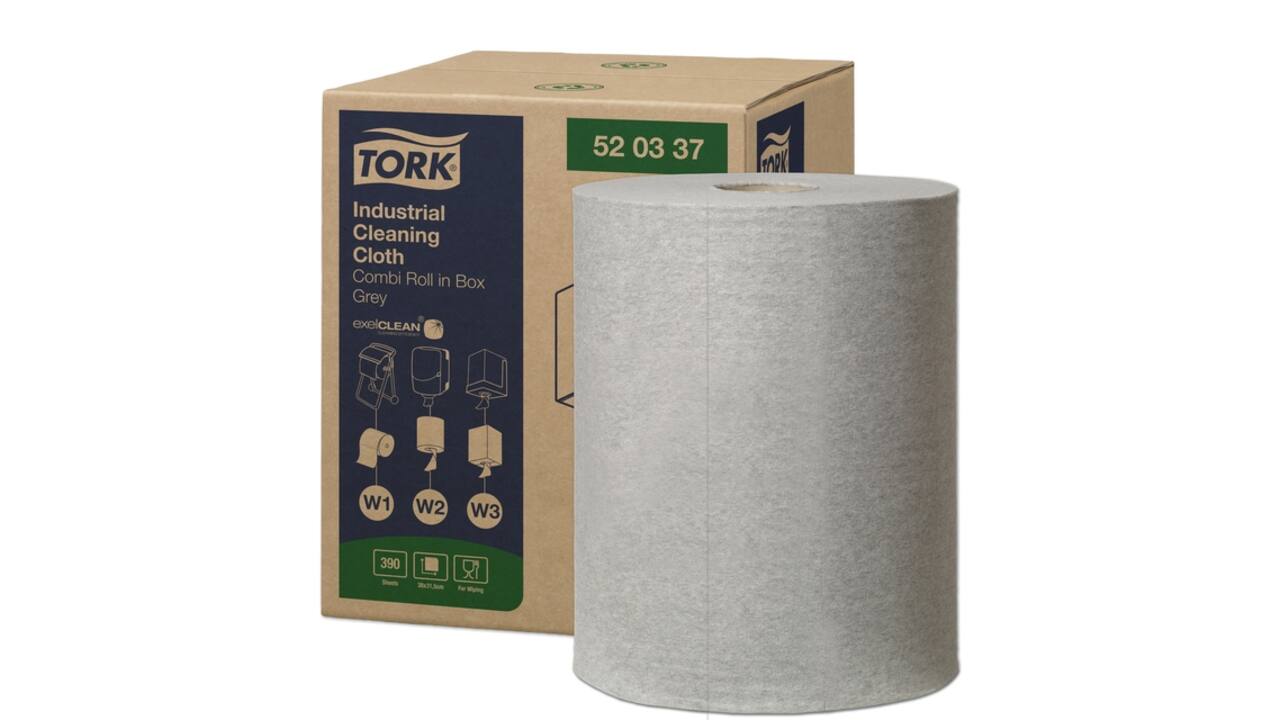 Reinigingsdoek Tork W1-W2-W3 Premium Industrial 1-laags 390 vel grijs 520337