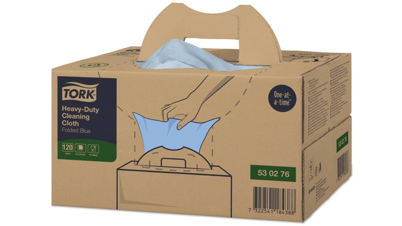 Reinigingsdoek Tork W7 Premium Heavy-Duty dispenserdoos 1-laags 120 vel blauw 530276