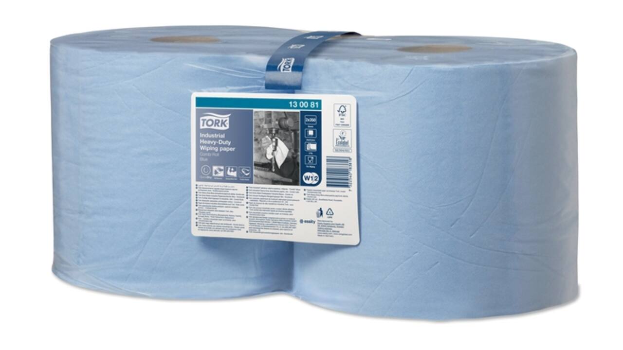 Poetspapier Tork W2 Heavy-Duty Industrial Premium 3-laags 350 vel blauw 130081