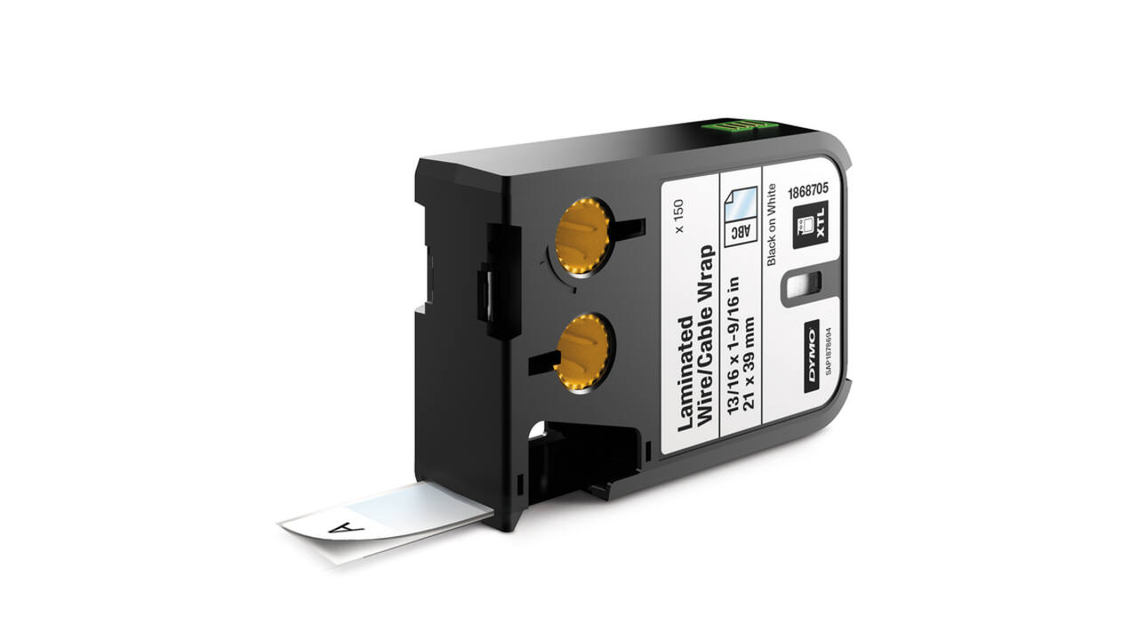 Labeltape Dymo XTL kabelwikkel 21mm zwart op wit