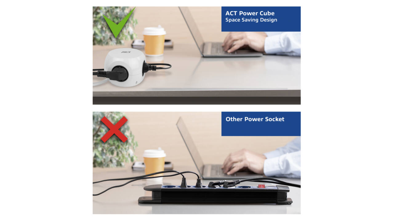 Stekkerblok ACT 3 voudig  inclusief 2x USB C/A 1.5 meter wit/grijs