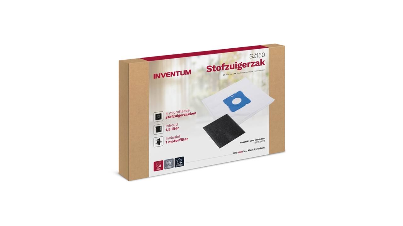Stofzuigerzak Inventum 1.5l set van 4 zakken + motorfilter
