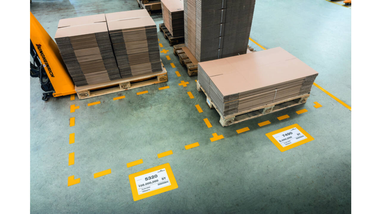 Vloersticker Durable kader voor A4 documenten verwijderbaar geel 10 stuks