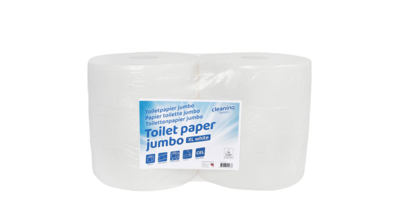 Toiletpapier Cleaninq T1 jumbo groot 2-laags 6x350m wit