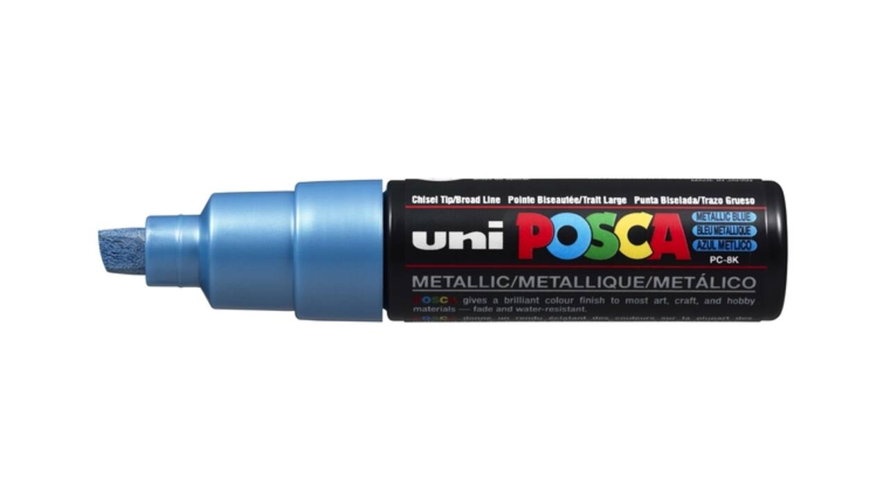 Paintmarker Uni POSCA PC8K breed schuin metallic blauw