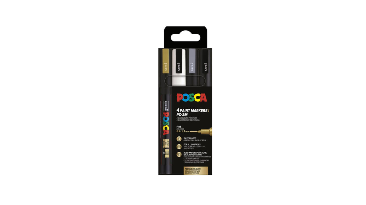 Paintmarker Uni POSCA PC3M fijn assorti set à 4 stuks