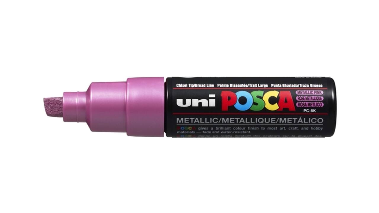 Paintmarker Uni POSCA PC8K breed schuin metallic roze