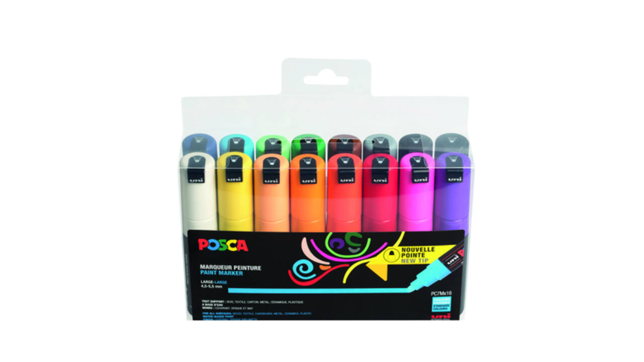 Paintmarker Uni POSCA PC7M breed assorti set à 16 stuks
