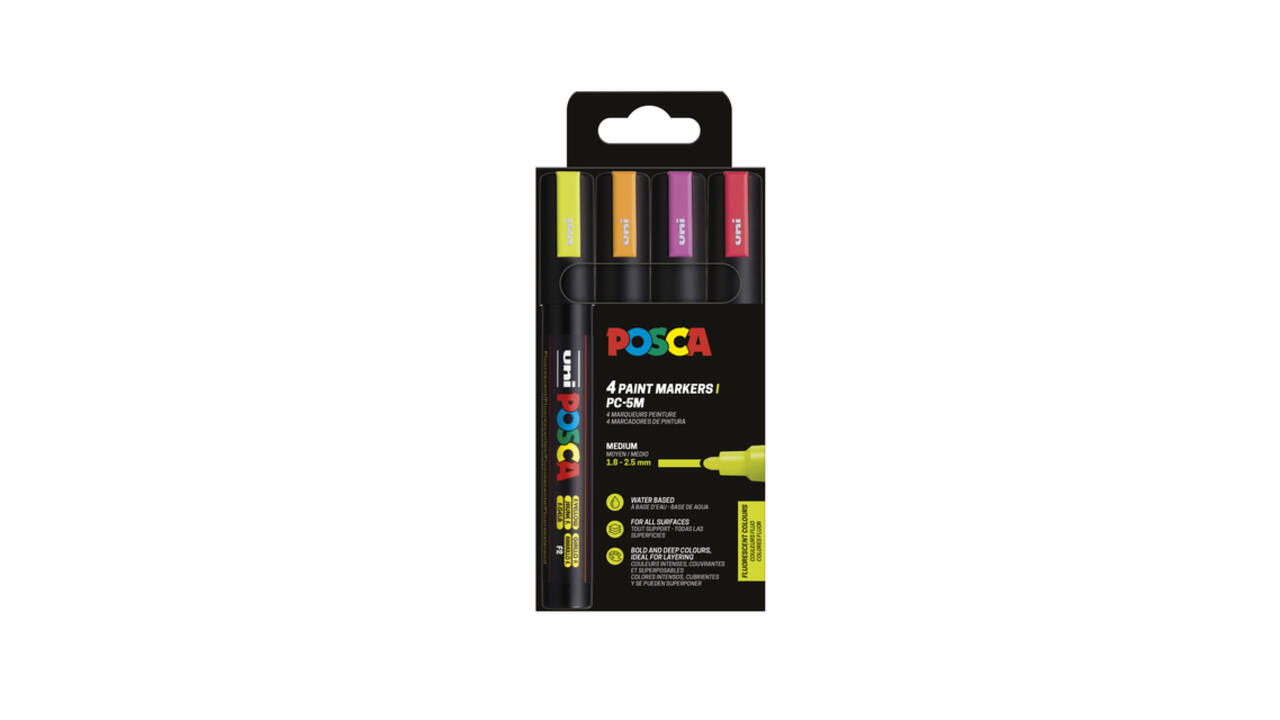 Paintmarker Uni POSCA PC5M medium fluor assorti set à 4 stuks