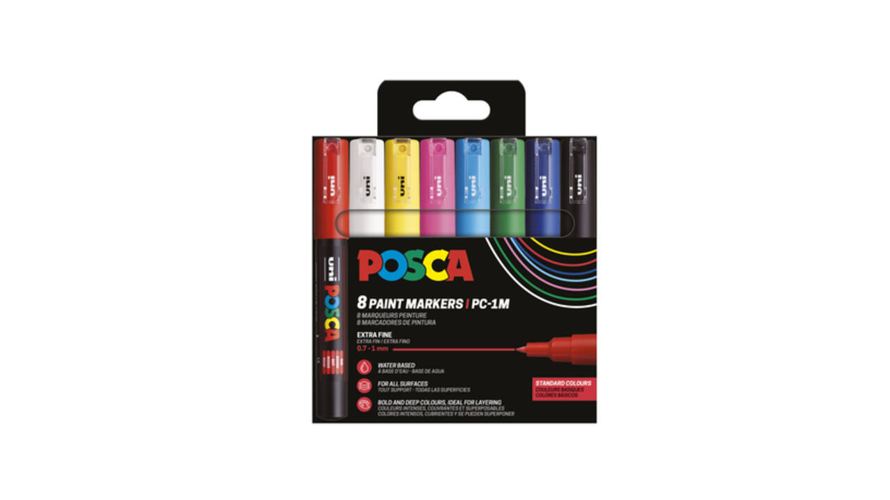 Paintmarker Uni POSCA PC1MC extra fijn assorti set à 8 stuks