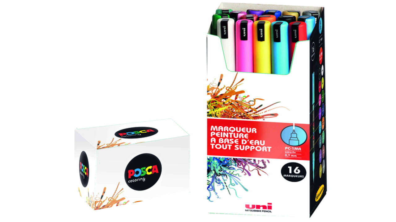 Paintmarker Uni POSCA PC1MR extra fijn assorti set à 16 stuks