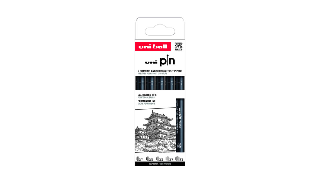Fineliner Uni-ball Pin ASP008 set à 5 breedtes zwart