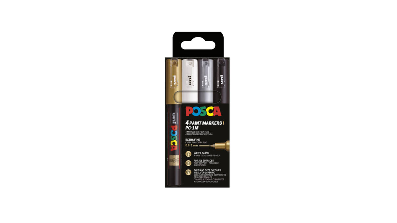 Paintmarker Uni POSCA PC1MC extra fijn assorti set à 4 stuks