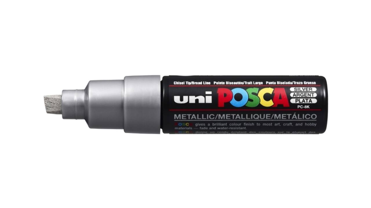 Paintmarker Uni POSCA PC8K breed schuin zilver