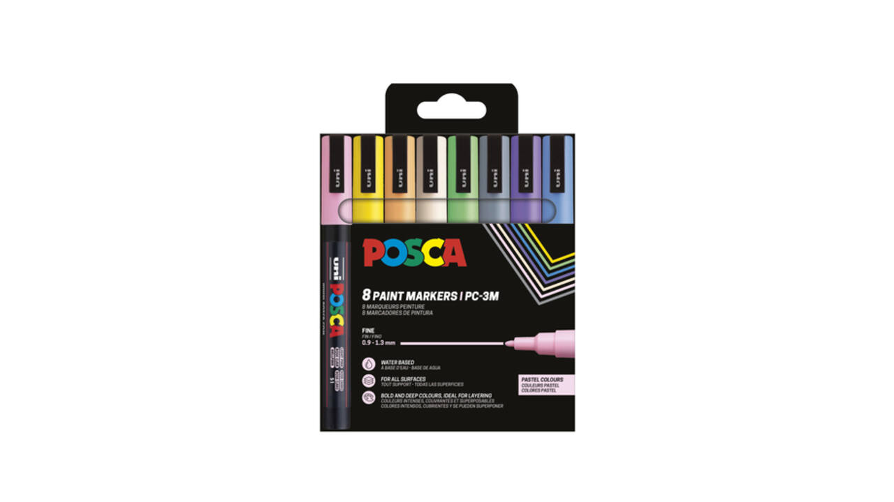 Paintmarker Uni POSCA PC3M fijn pastel assorti set à 8 stuks