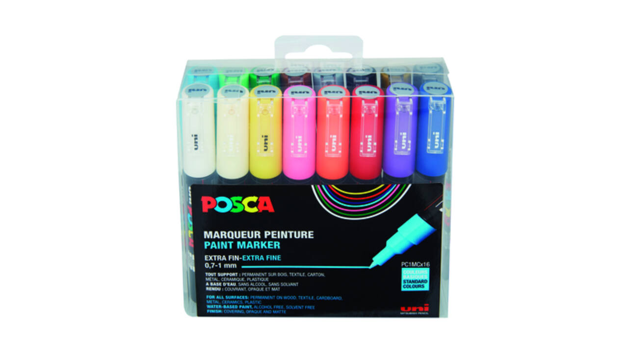 Paintmarker Uni POSCA PC1MC extra fijn assorti set à 16 stuks