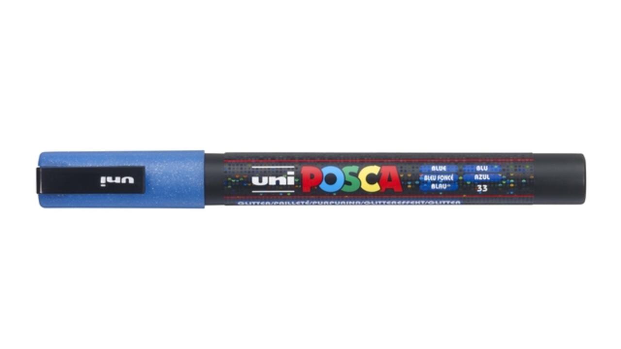 Paintmarker Uni POSCA PC3M fijn glitter donkerblauw