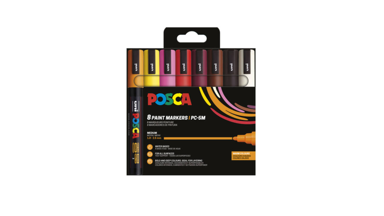 Paintmarker Uni POSCA PC5M medium warm assorti set à 8 stuks