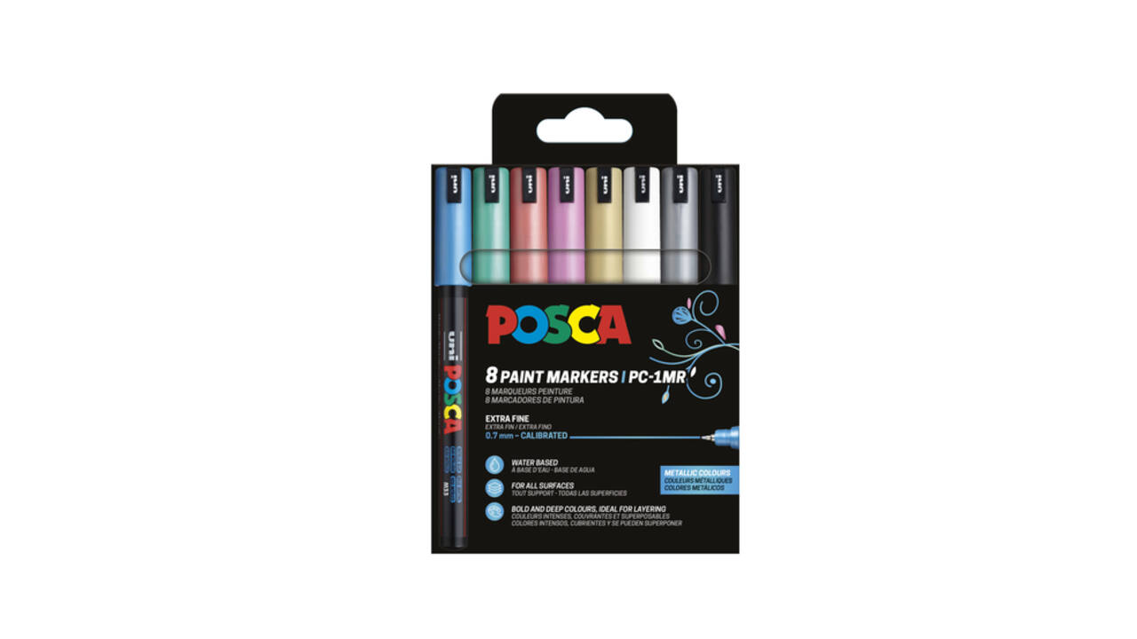 Paintmarker Uni POSCA PC1MR extra fijn metallic assorti set à 8 stuks