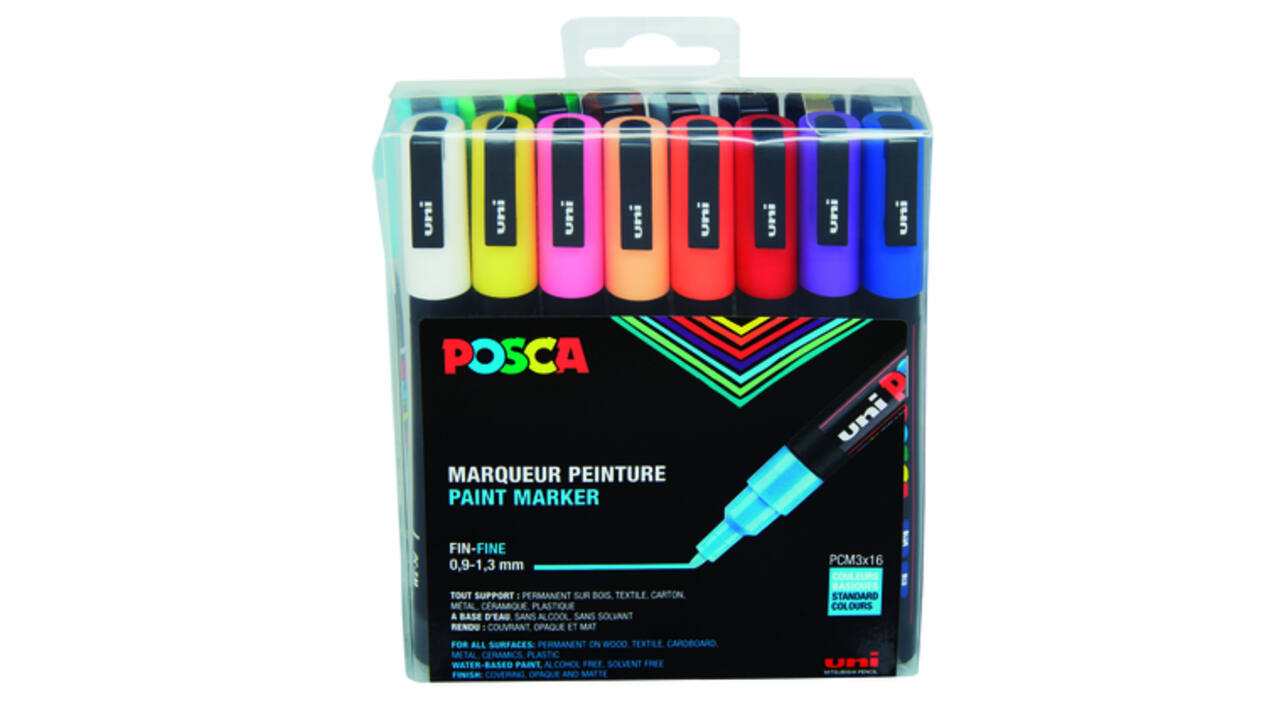 Paintmarker Uni POSCA PC3M fijn standaard assorti set à 16 stuks