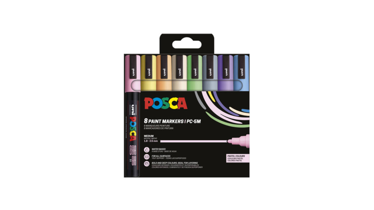 Paintmarker Uni POSCA PC5M medium pastel assorti set à 8 stuks