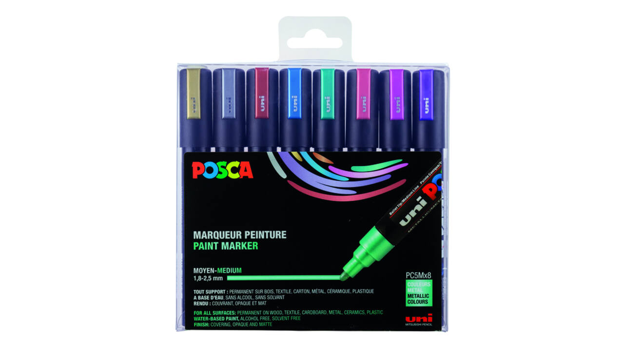 Paintmarker Uni POSCA PC5M medium metallic assorti set à 8 stuks