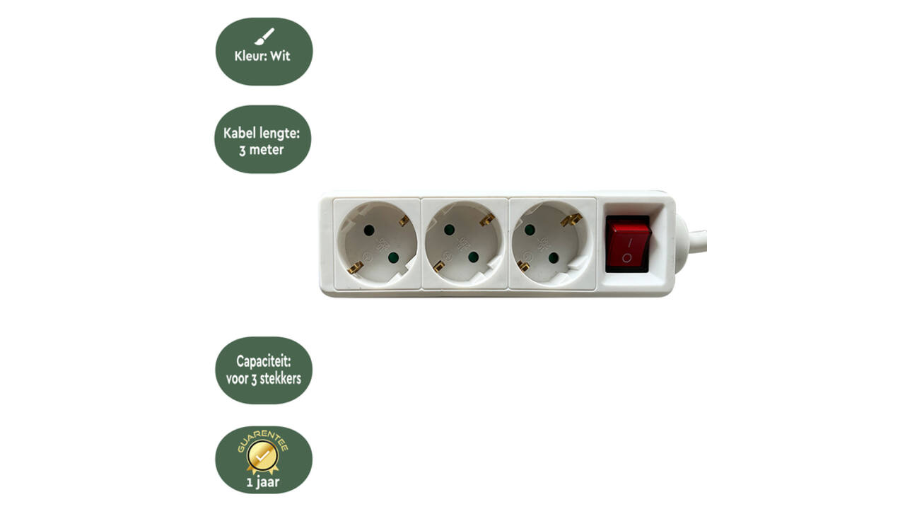 Stekkerdoos BRASQ  3 voudig 3 meter wit
