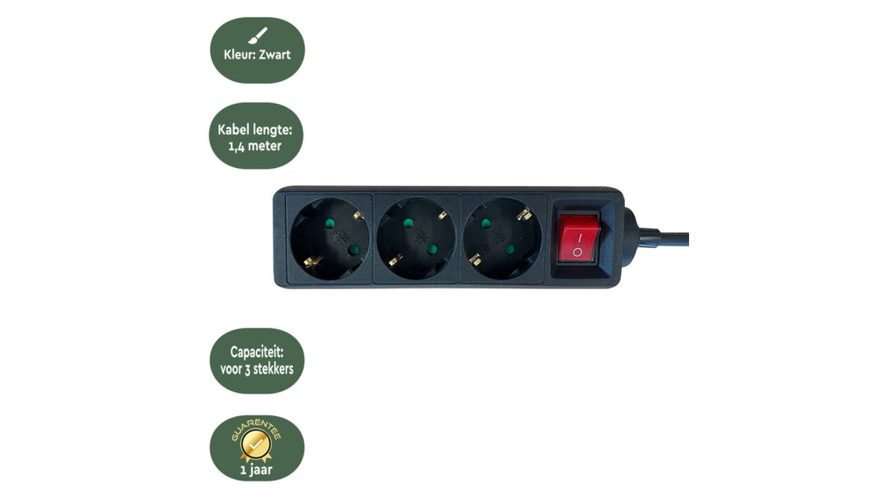 Stekkerdoos BRASQ  3 voudig 1.4 meter zwart