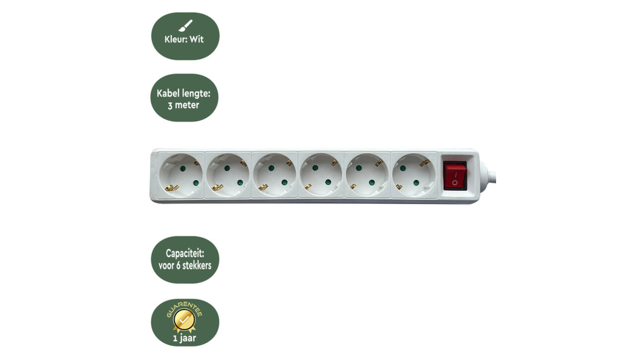 Stekkerdoos BRASQ  6 voudig 3 meter wit