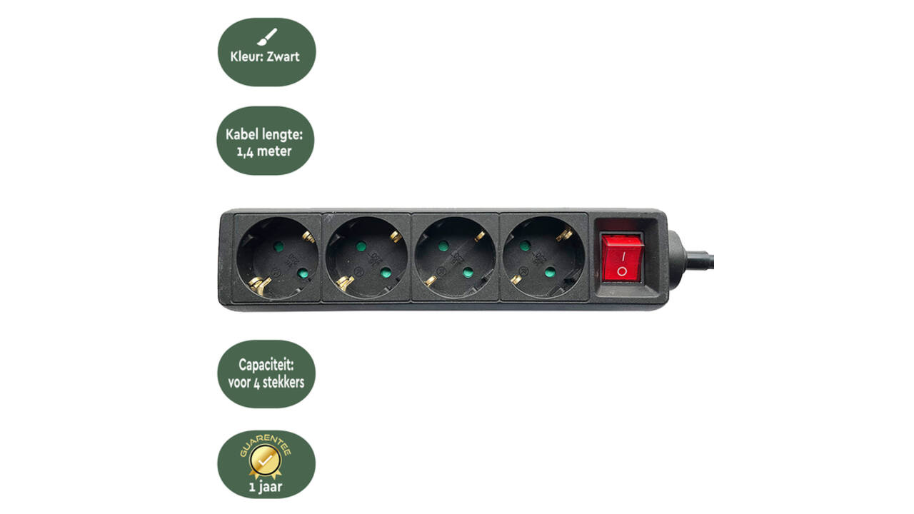 Stekkerdoos BRASQ  4 voudig 1.4 meter zwart