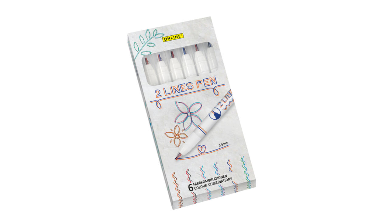 Fineliner Online 2-lijnen assorti doos à 6 stuks
