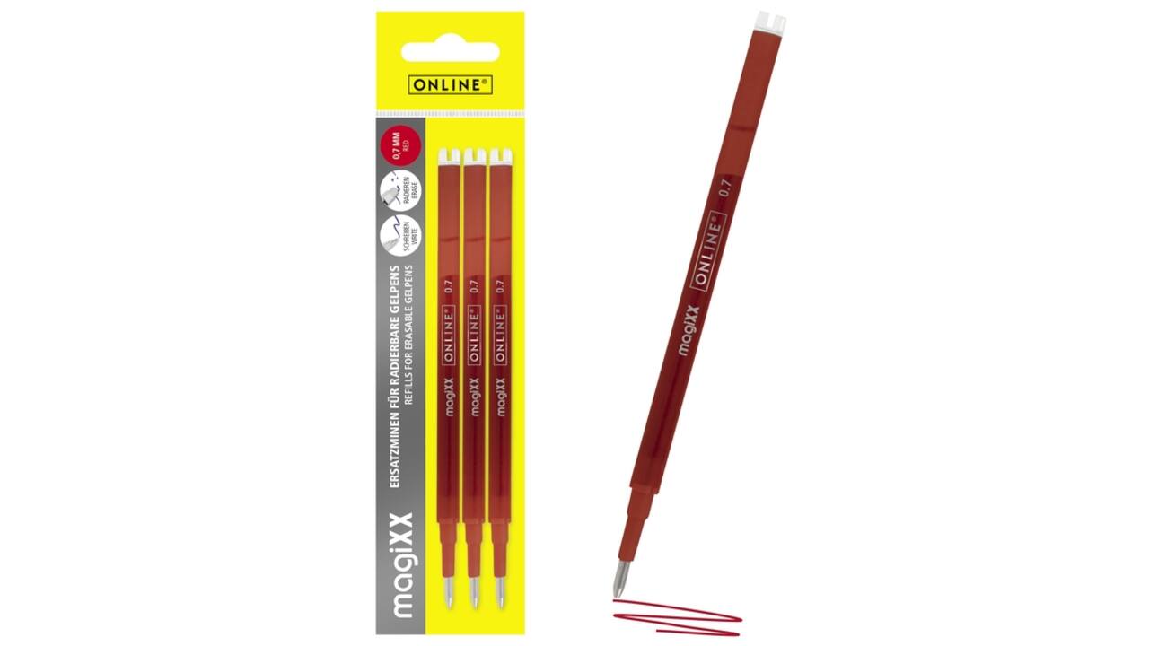 Gelschrijvervulling Online Magixx medium rood blister à 3 stuks