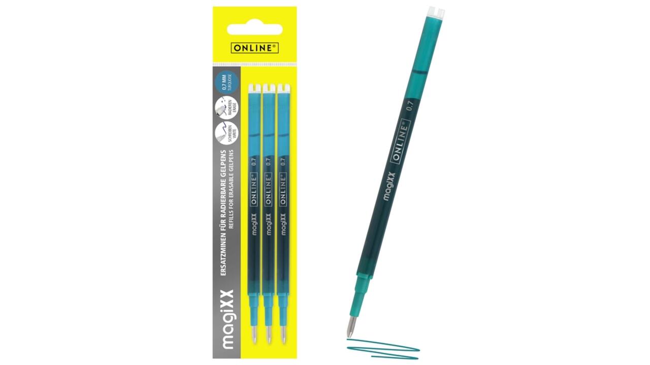 Gelschrijvervulling Online Magixx medium turquoise blister à 3 stuks