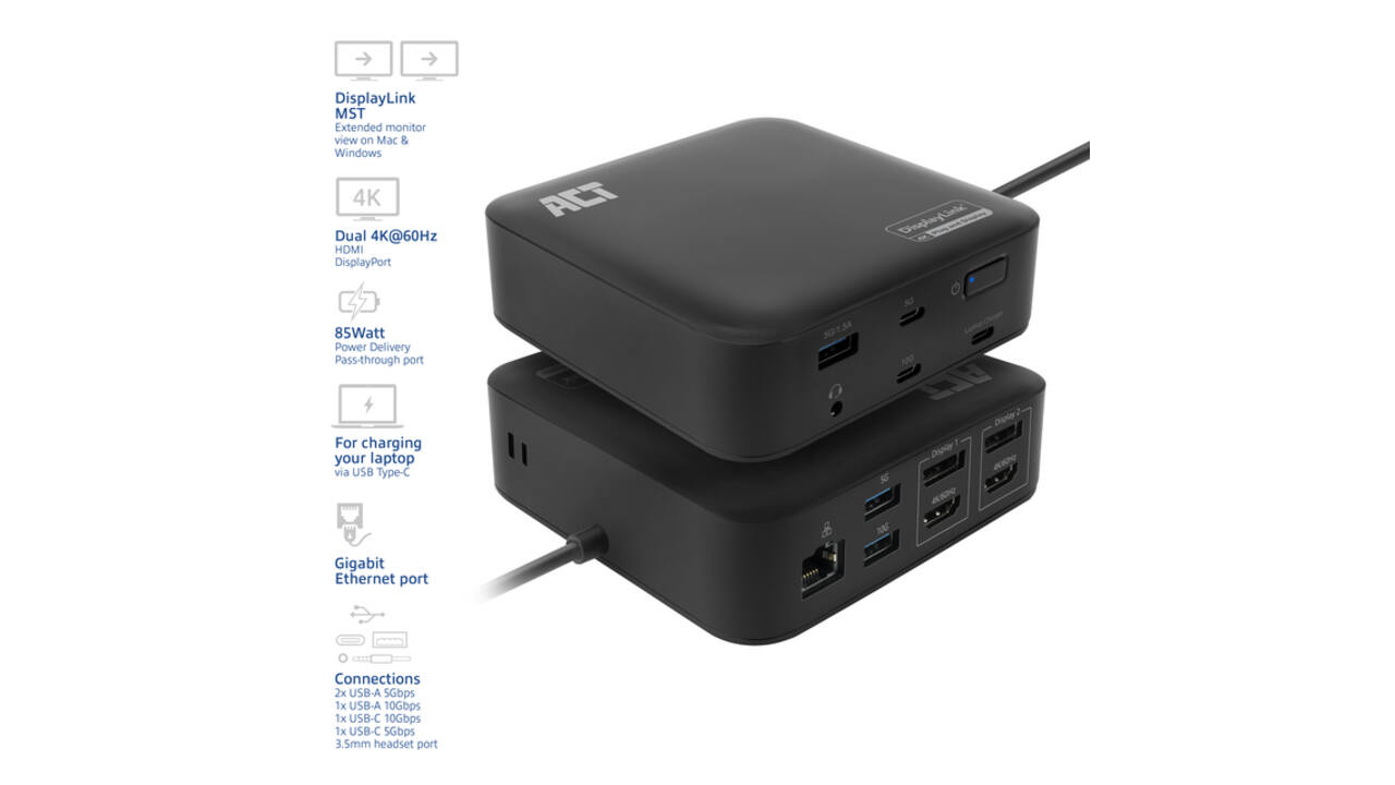 Dockingstation ACT USB-C Dual Monitor met Power Delivery
