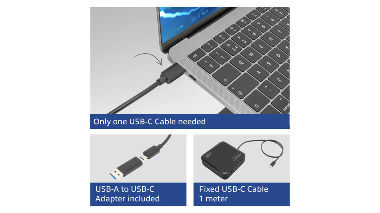 Dockingstation ACT USB-C Dual Monitor met Power Delivery