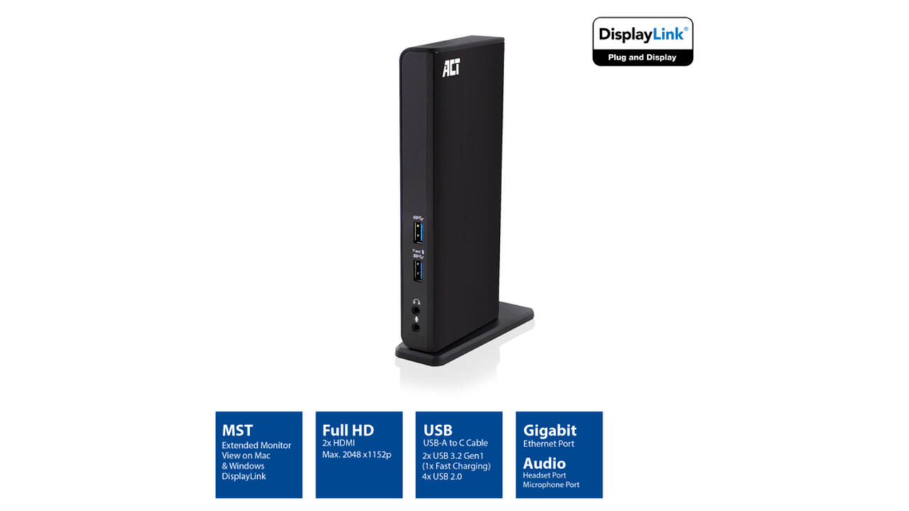 Dockingstation ACT USB-C Dual Monitor met laadpoort