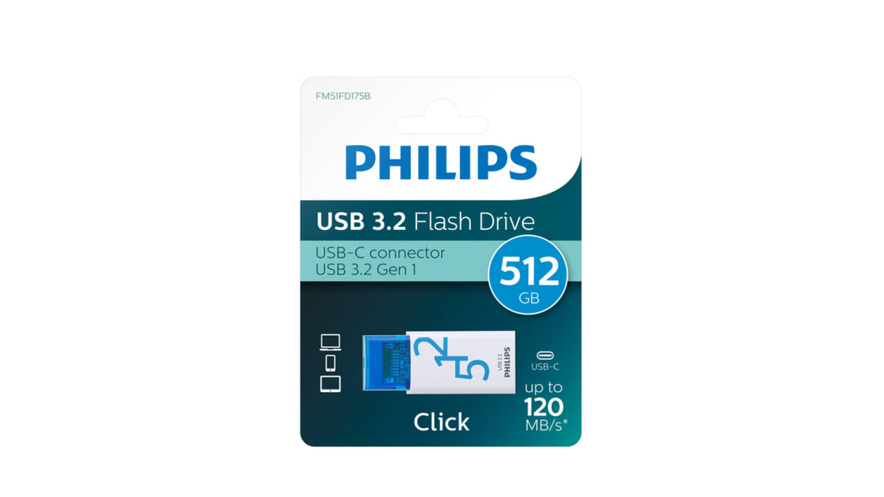 USB stick 3.2 Philips Click USB-C 512GB blauw