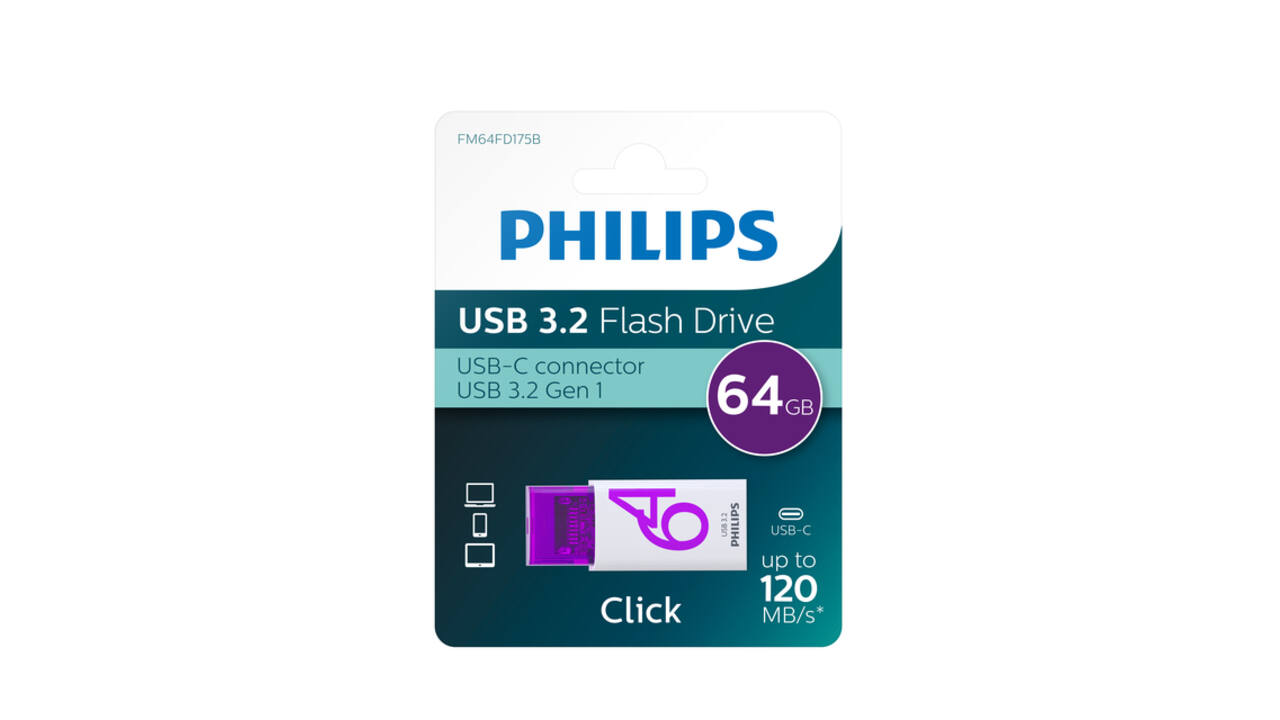 USB stick 3.2 Philips Click USB-C 64GB paars