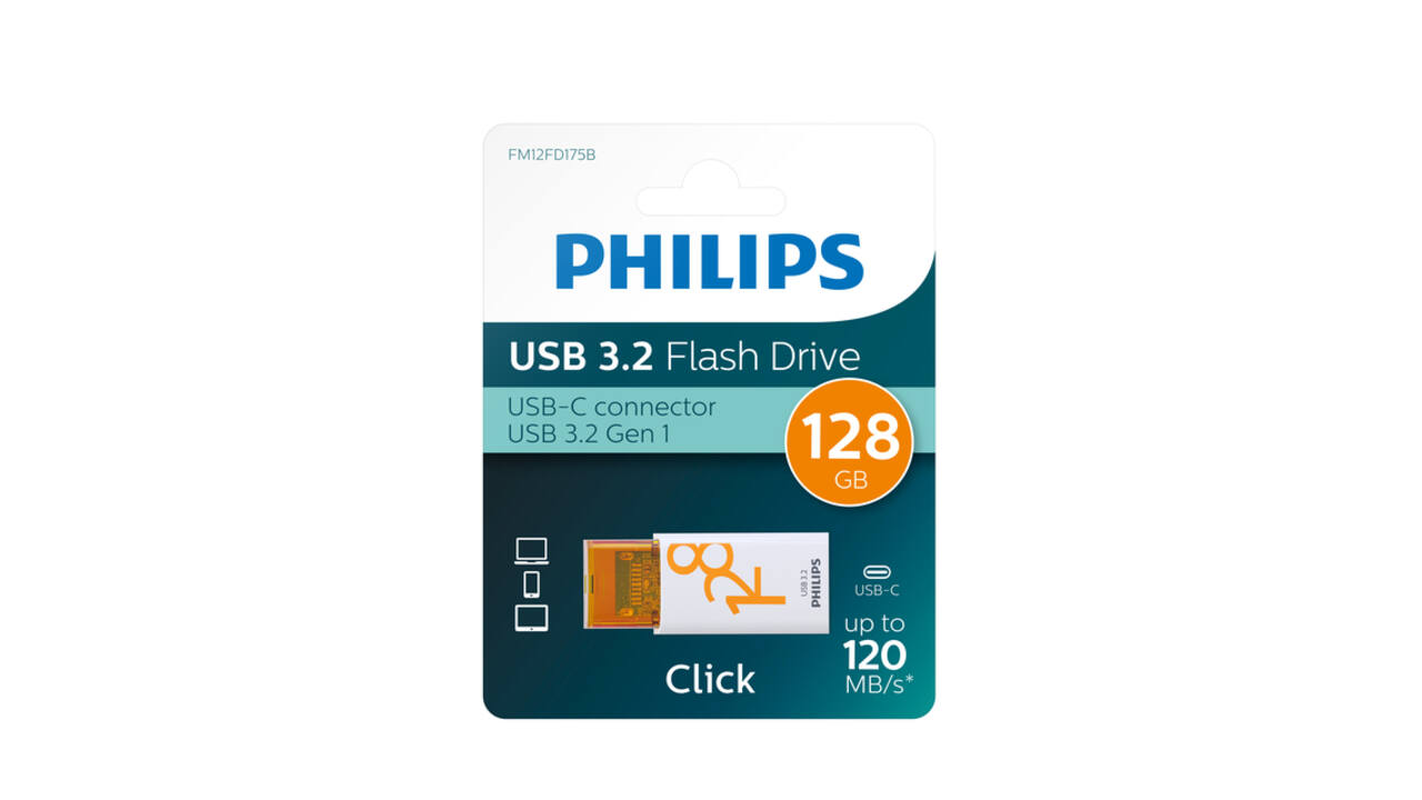 USB stick 3.2 Philips Click USB-C 128GB oranje