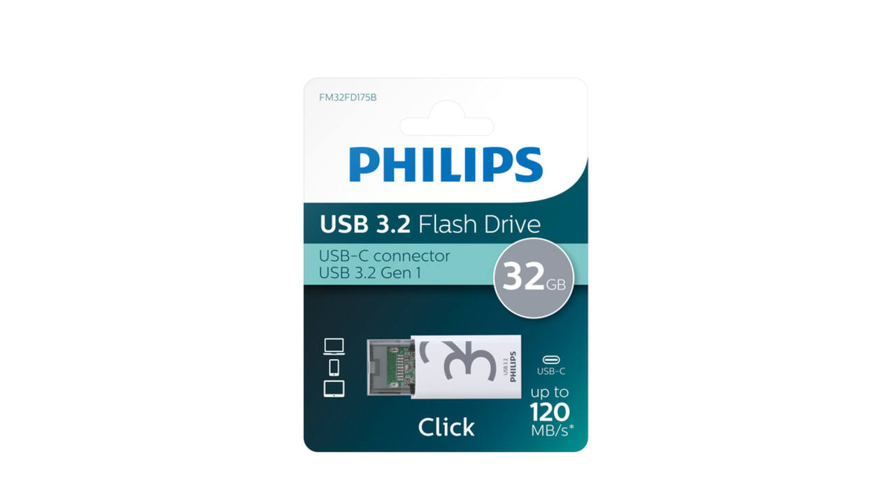 USB stick 3.2 Philips Click USB-C 32GB grijs