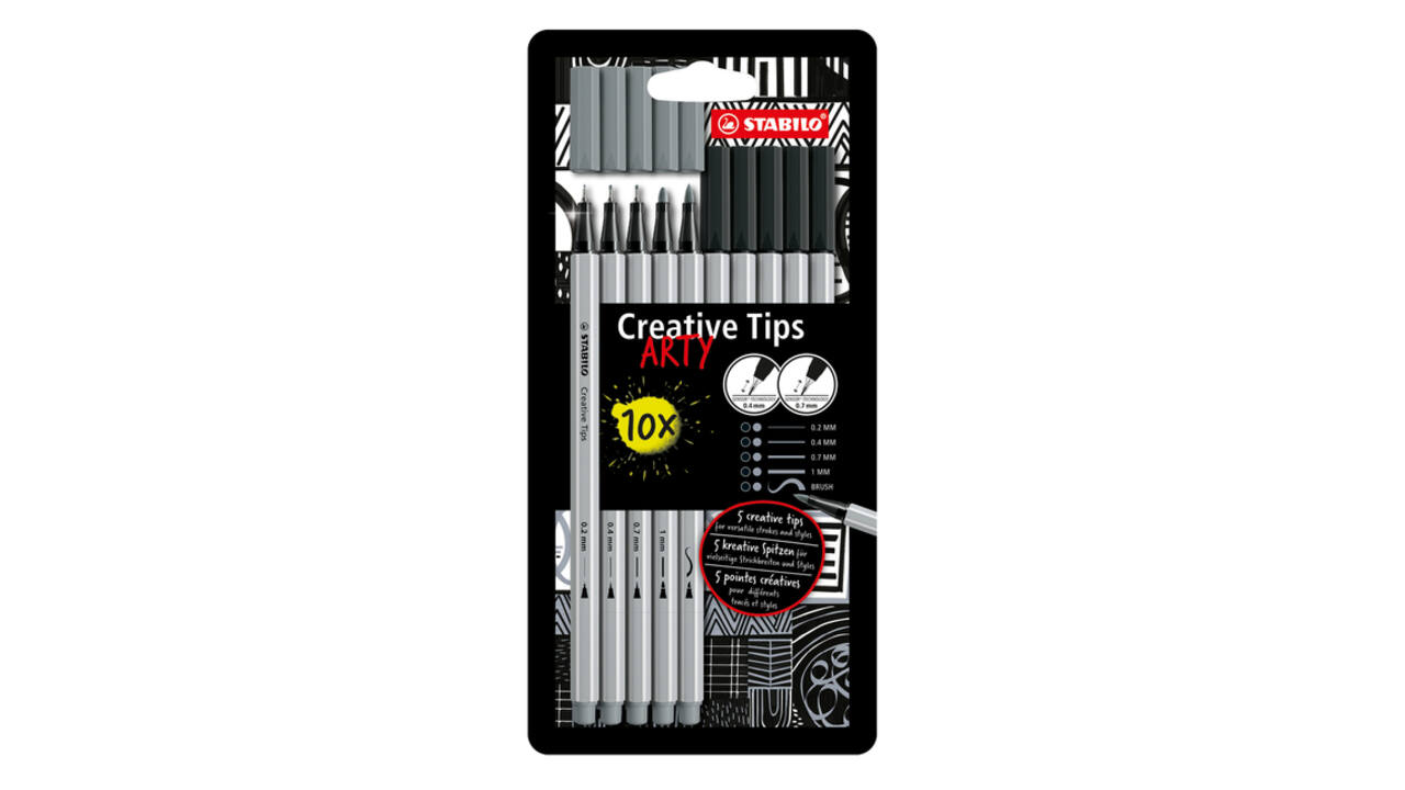 Creative Tips STABILO Arty assorti tips zwart en grijs 10 stuks